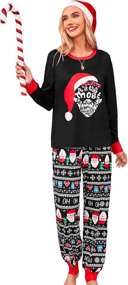 Verdusa Women's 2 Piece Christmas PJ Sets Sleepwear Long Sleeve Top and Pants Pajama Set