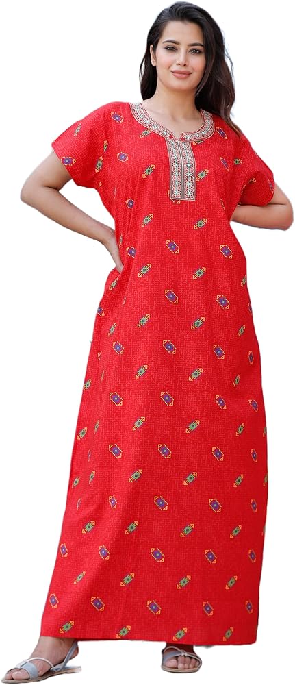 Mik & Misha Women's Cotton Printed Night Gown Maxi Nighty Free Size