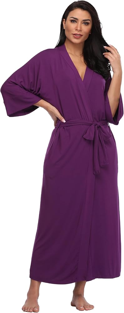 Women's Cotton Kimono Robe Long Knit Bathrobe Lightweight Soft Nightgown Sleepwear