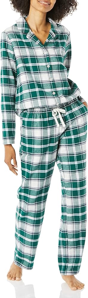 Amazon Essentials Women's Flannel Long-Sleeve Button Front Shirt and Pant Pajama Set