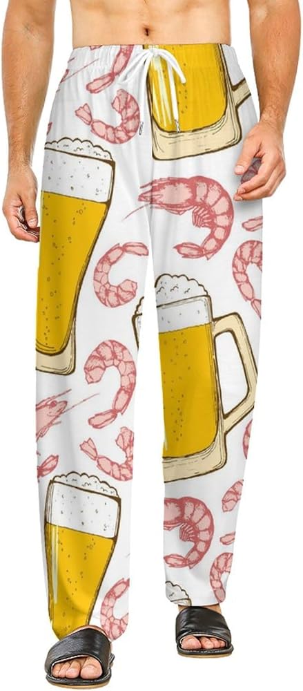 Beer Shrimp Lounge Pajama Pants Comfy Sleepwear Bottoms Print Sleep Pants for Men Women