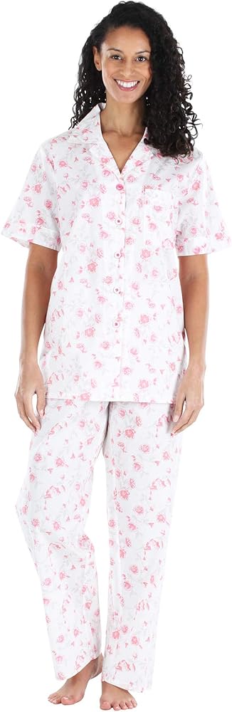 Sleepyheads Women's Sleepwear Poplin Cotton Short Sleeve Button Up Top Pajama Set