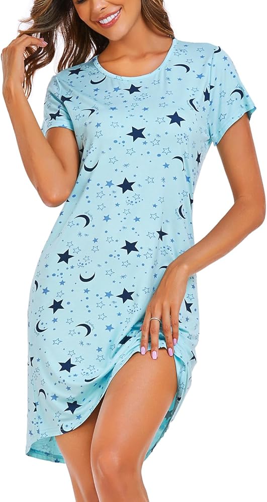 EISHOPEER Women's Nightgown Cute Print Sleep Shirts Soft Nightshirt Lightweight Pajamas Dress S-XXL