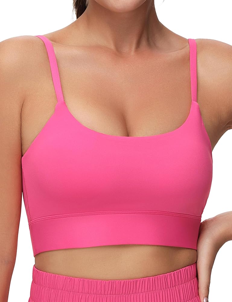 THE GYM PEOPLE Women's Adjustable Longline Sports Bras Scoop Neck Padded Wireless Workout Yoga Tops