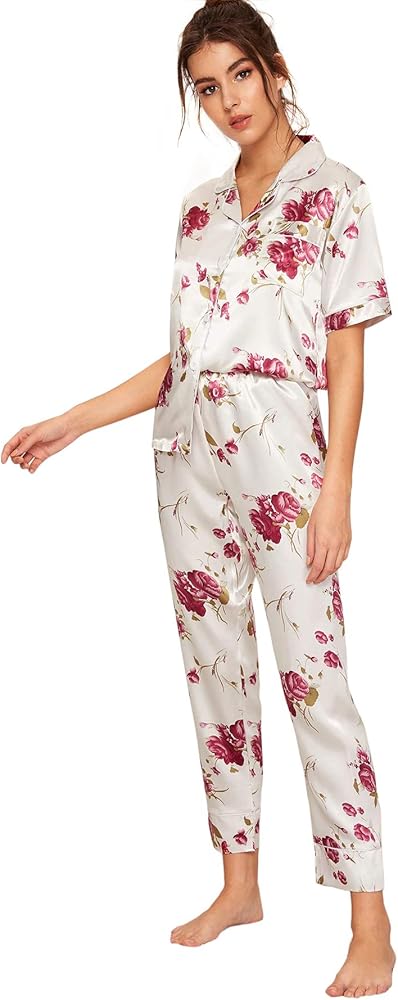 Milumia Women's Loungewear Button Down Pajamas Set Short Sleeve Nightwear Pants Sleepwear