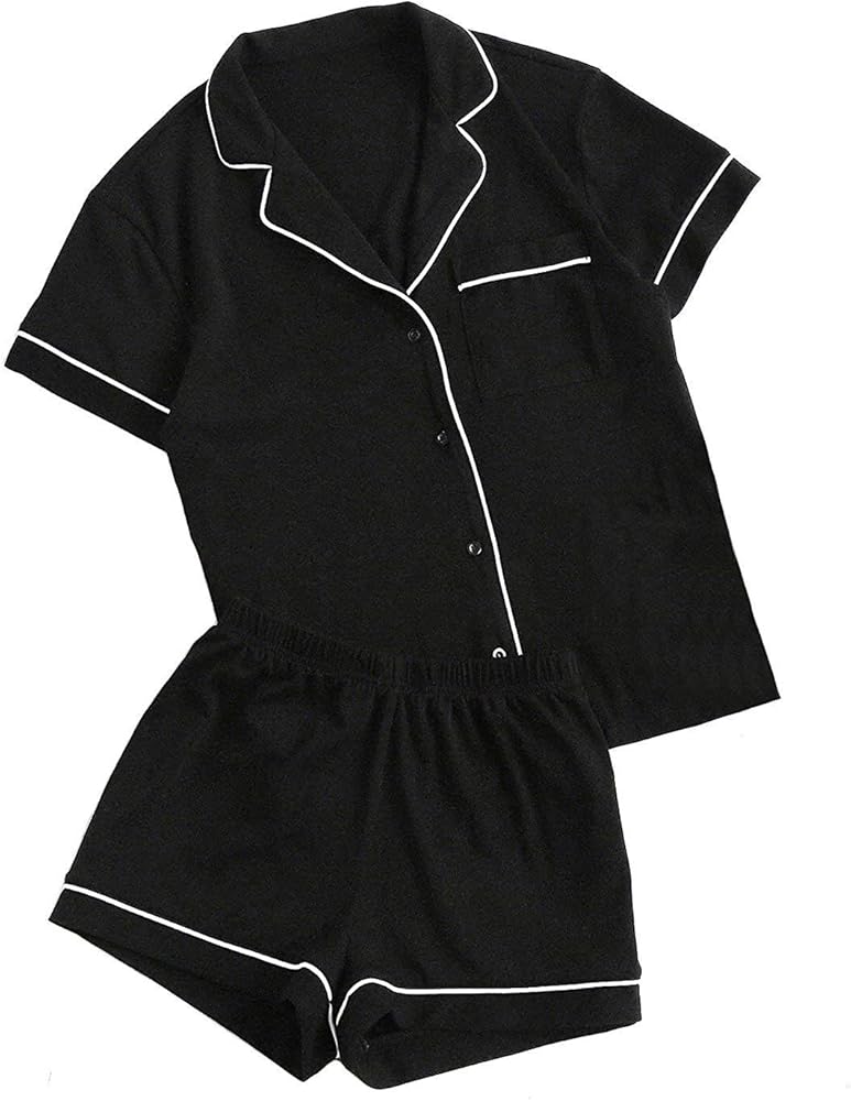 Floerns Women's Notch Collar Short Sleeve Sleepwear Two Piece Pajama Set