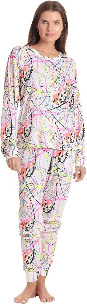 Just Love Women's Tie Dye Two Piece Thermal Pajama Set