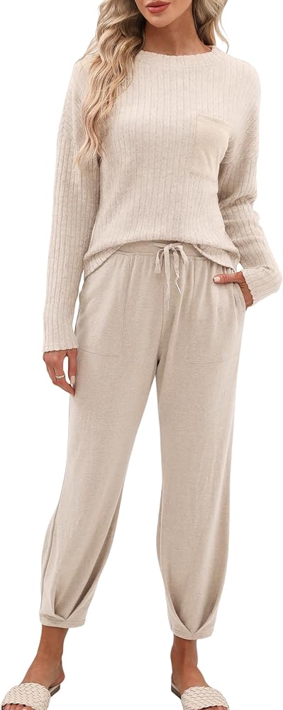 BMJL Womens Lounge Set Pajamas Long Sleeve Top and Sweat Pants Sweater Set 2 Pieces Outfits Fall 2024