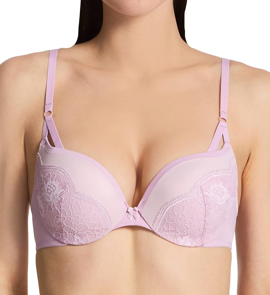 Maidenform womens Underwire Demi Best Push-Up Wonderbra Technology, Smoothing Lace-Trim Cups Bra, Pink Reverie/Raspberry Icing, 34B