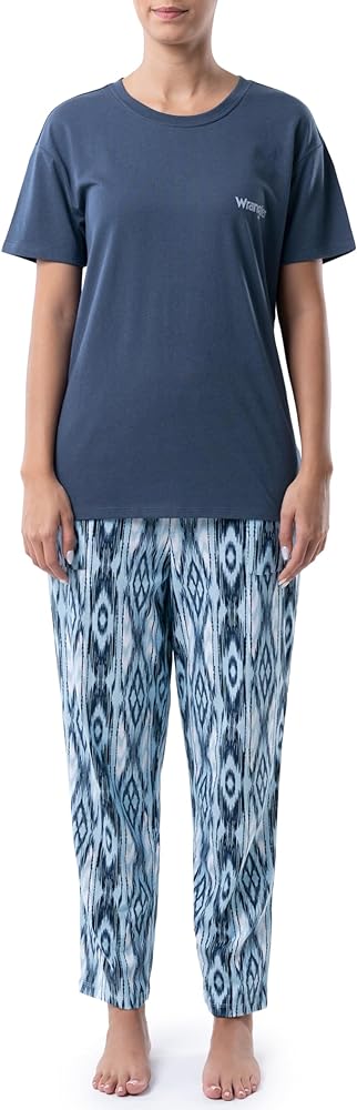 Wrangler Women's Short Sleeve Graphic Tee and Printed Pants Pajama Sleep Set