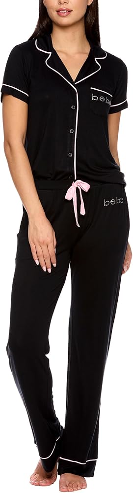 bebe Womens Pajama Sets - Notch Collar Pajama Top and Pajama Pants PJ Set - Pajamas for Women Logo