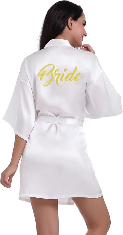 sunshinemall Women's Satin Kimono Robes with Gold Glitters Bride Bridesmaid Wedding Party Getting Ready Sleepwear Bathrobe