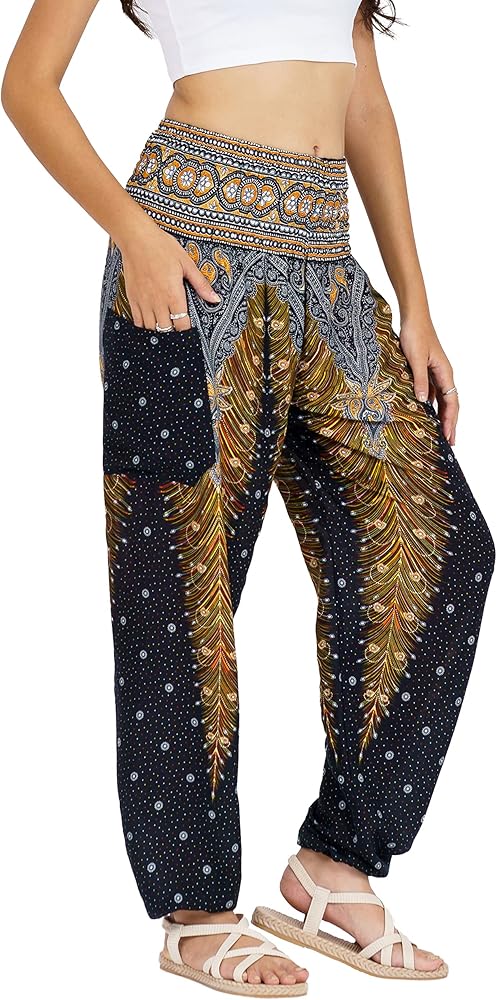 LOFBAZ Harem Yoga Pants for Women S-4XL Hippie Boho PJs Lounge Beach Print Plus