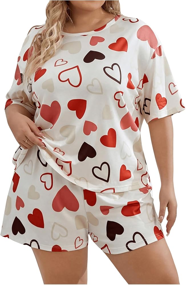 Verdusa Women's Plus Size Lounge Sets Sleepwear Short Sleeve Top with Shorts Pjs