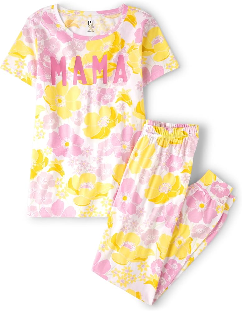 The Children's Place Women's Short Sleeve and Pants 100% Cotton 2 Piece Pajama Set