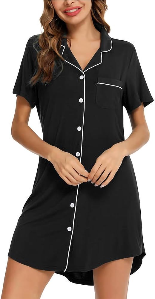 Maria Eugenia: Premium Womens Button Down Nightgown - Short Sleeve Button Down Night Shirts for Women for a Restful Night