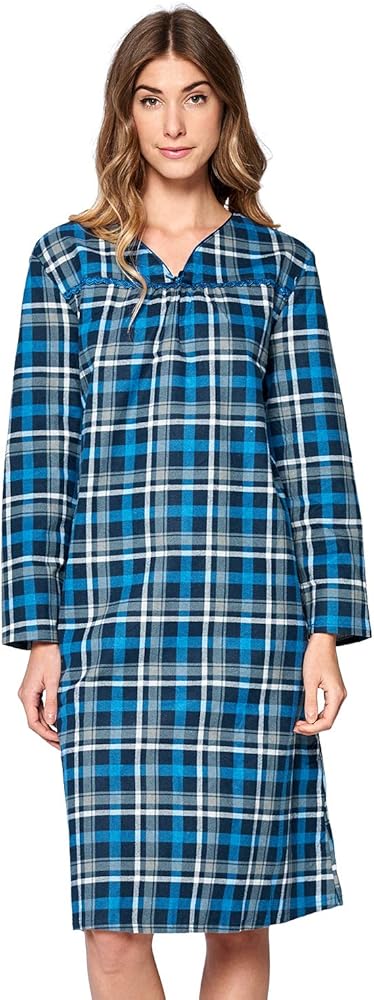 Casual Nights Women's Flannel Plaid Long Sleeve Sleepwear Nightgown