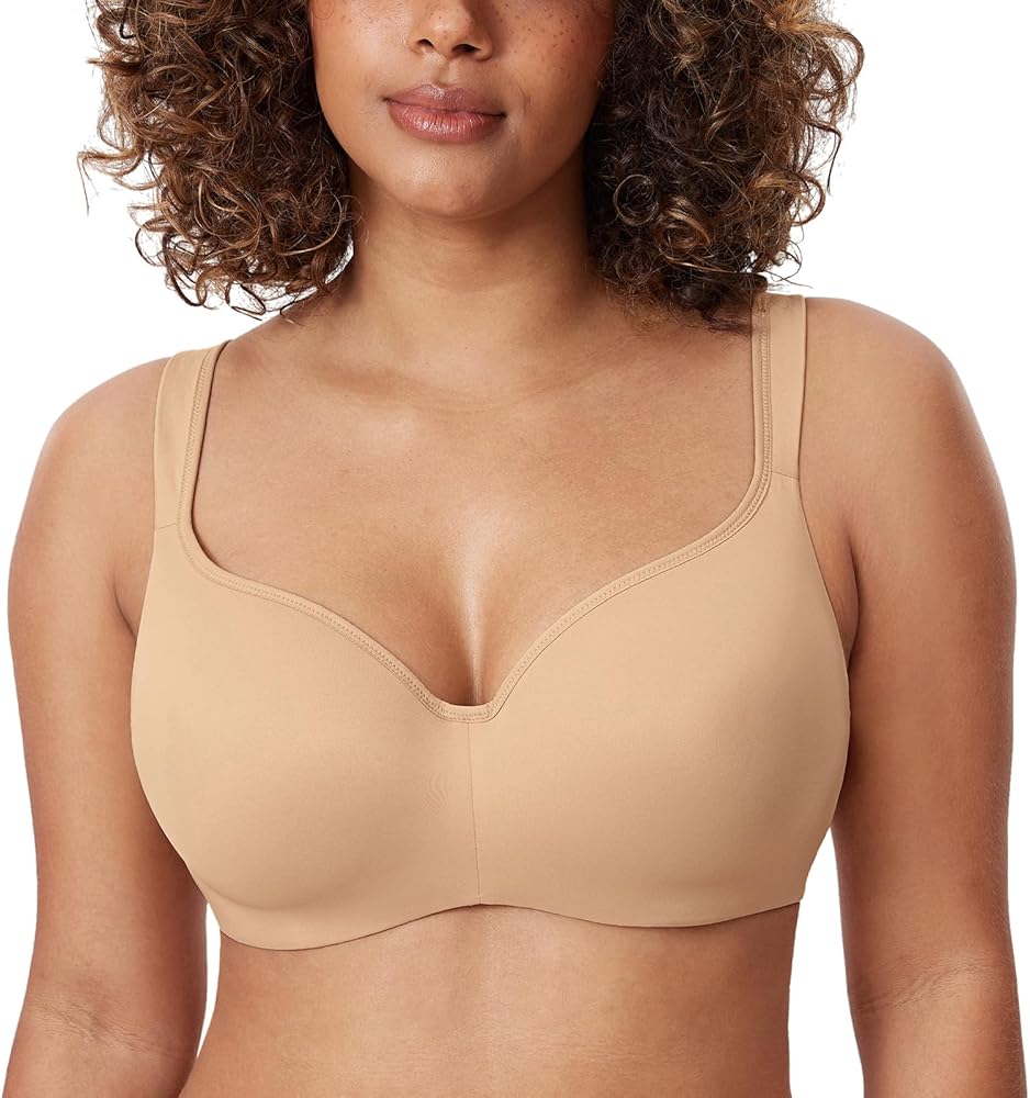 DELIMIRA Women's Balconette Bra Plus Size Full Coverage Tshirt Seamless Underwire Bras Back Smoothing