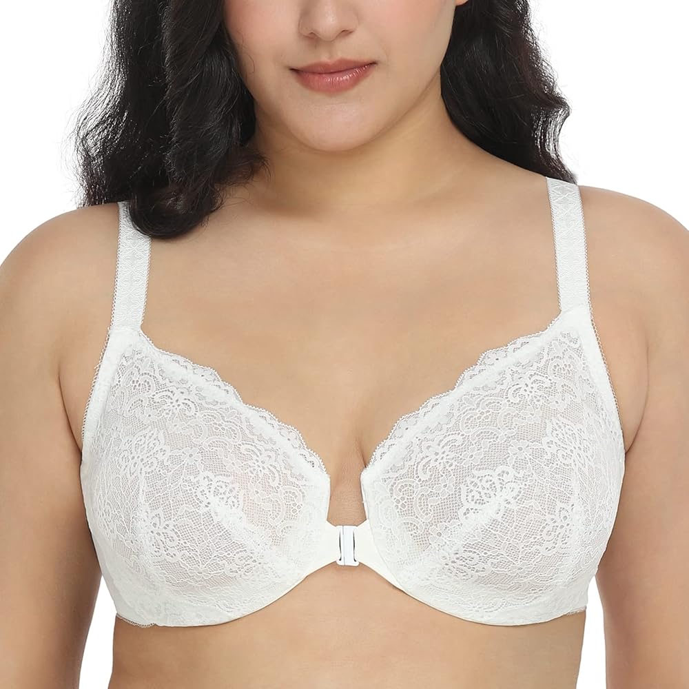 HSIA Women's Front Closure Bras - Plus Size Bra for Women Minimizer Lace Bra Full Coverage Unlined Bra with Underwire