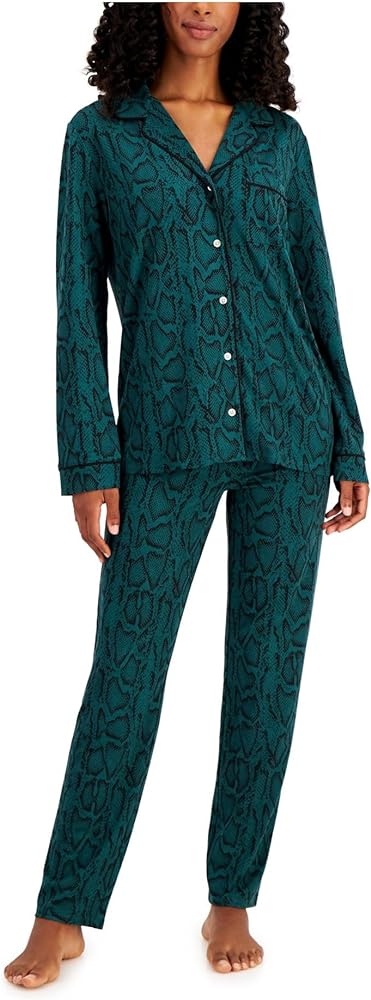 Alfani Sets Green Elastic Band Long Sleeve V Neck Button Up Straight leg Sleepwear Size XS