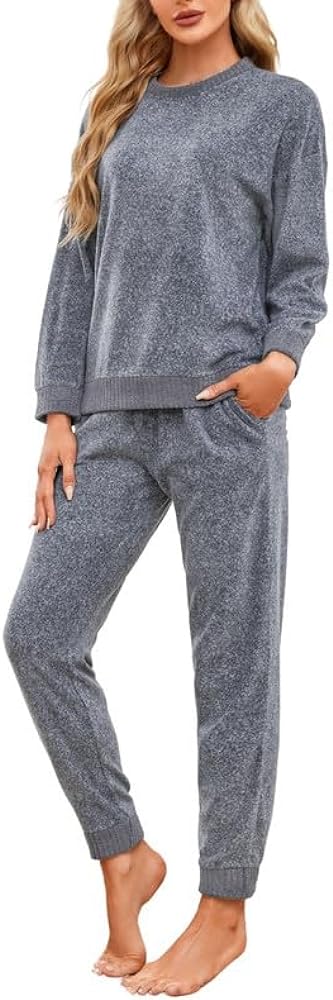 HEARTNICE Womens Pajamas Set Lightweight Fleece Outfit Soft Lounge Pjs Cozy Sleepwear with Jogger Set 2 Piece Long Pullover