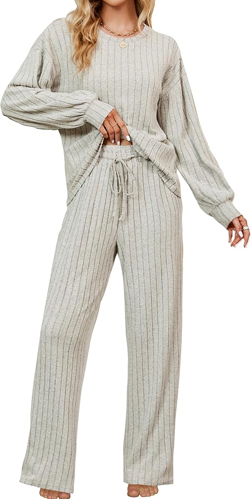 Blooming Jelly Womens Lounge Set Cute Long Sleeve Pajama Sets Casual 2 Piece Pj Outfit Fall Sleepwear Pockets