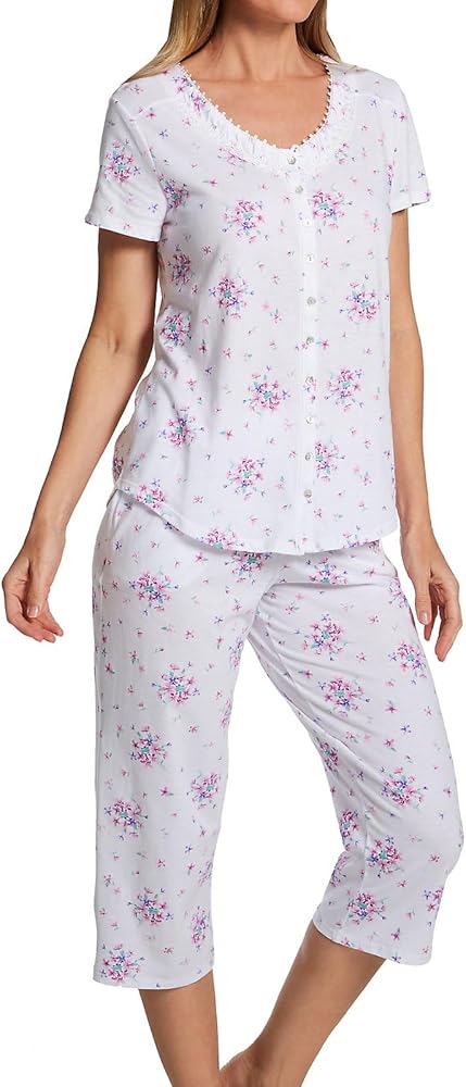 Aria Women's A70001 100% Cotton Short Sleeve Capri Pant PJ Set