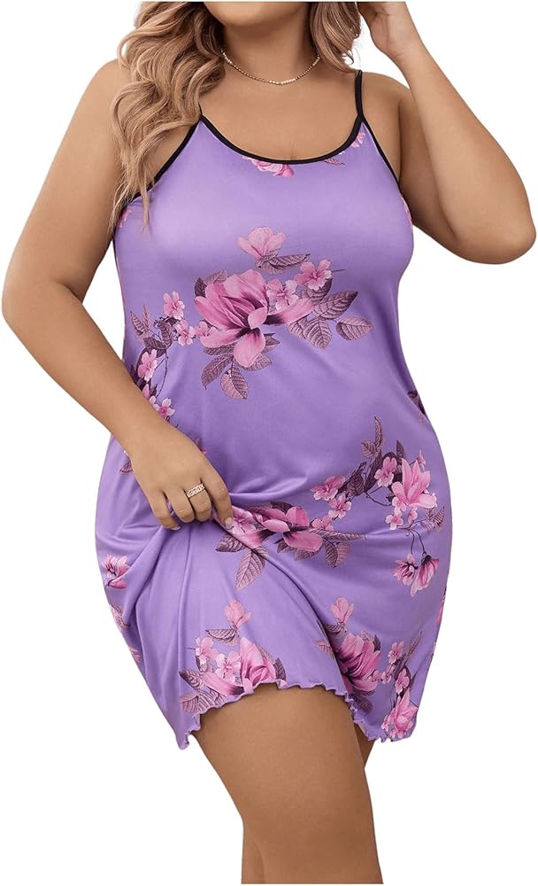 Floerns Women's Plus Size Sleepshirt Floral Sleeveless Floral Sleep Dress Nightgown