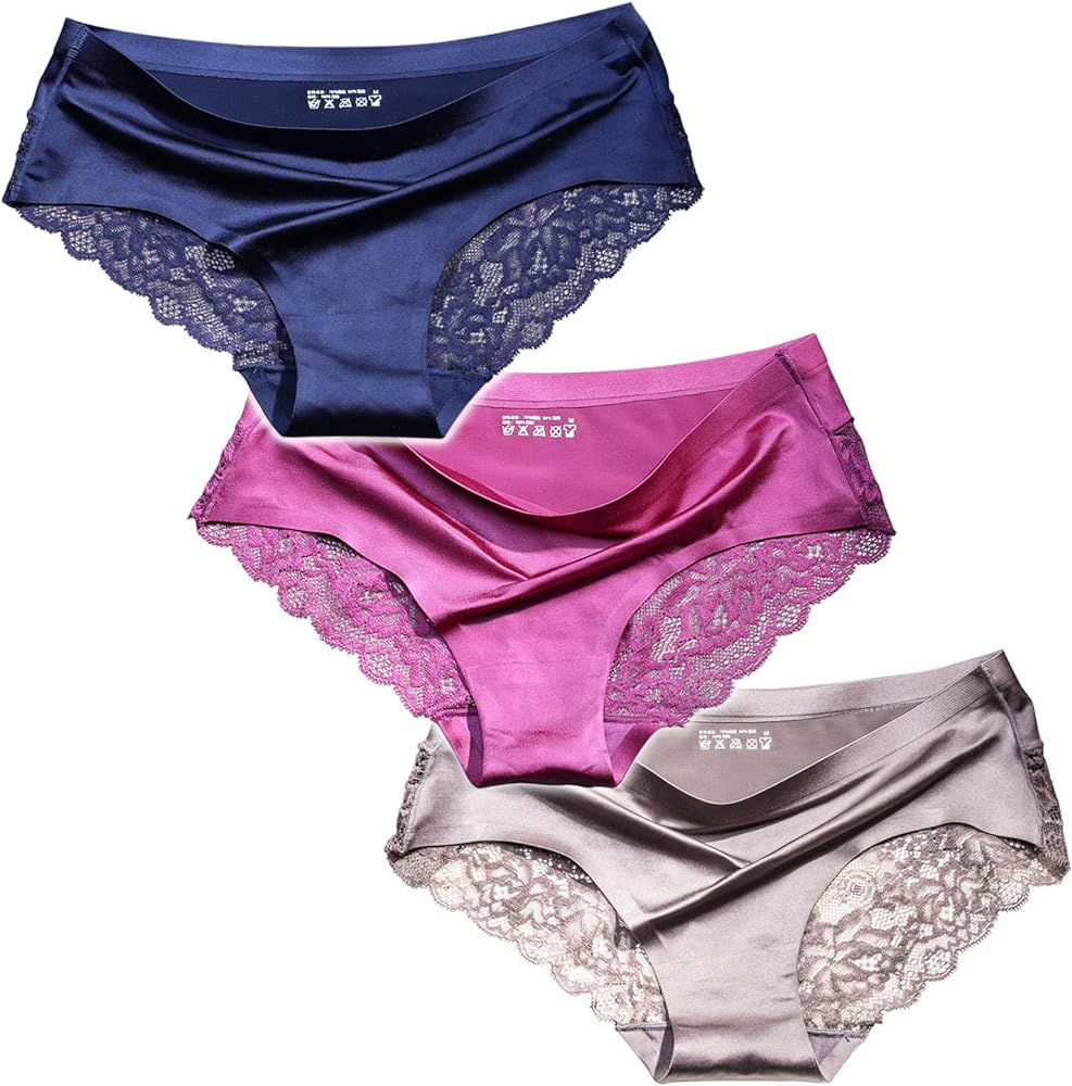 Sexy Lace Underwear for Women Frozen Silk Seamless Panties with Silky Tactile Touch 4 Pack, Assorted Colors S M L XL XXL3XL