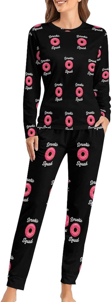 Sprinkle Squad Donut Casual Pajamas For Women Set Long Sleeve Sleepwear Nightwear Loungewear