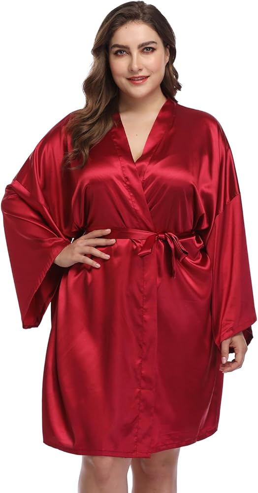 Women's Plus Size Long Robes Satin Silky Bathrobes Lightweight Kimono Cover Up Sleepwear Bridesmaid Party