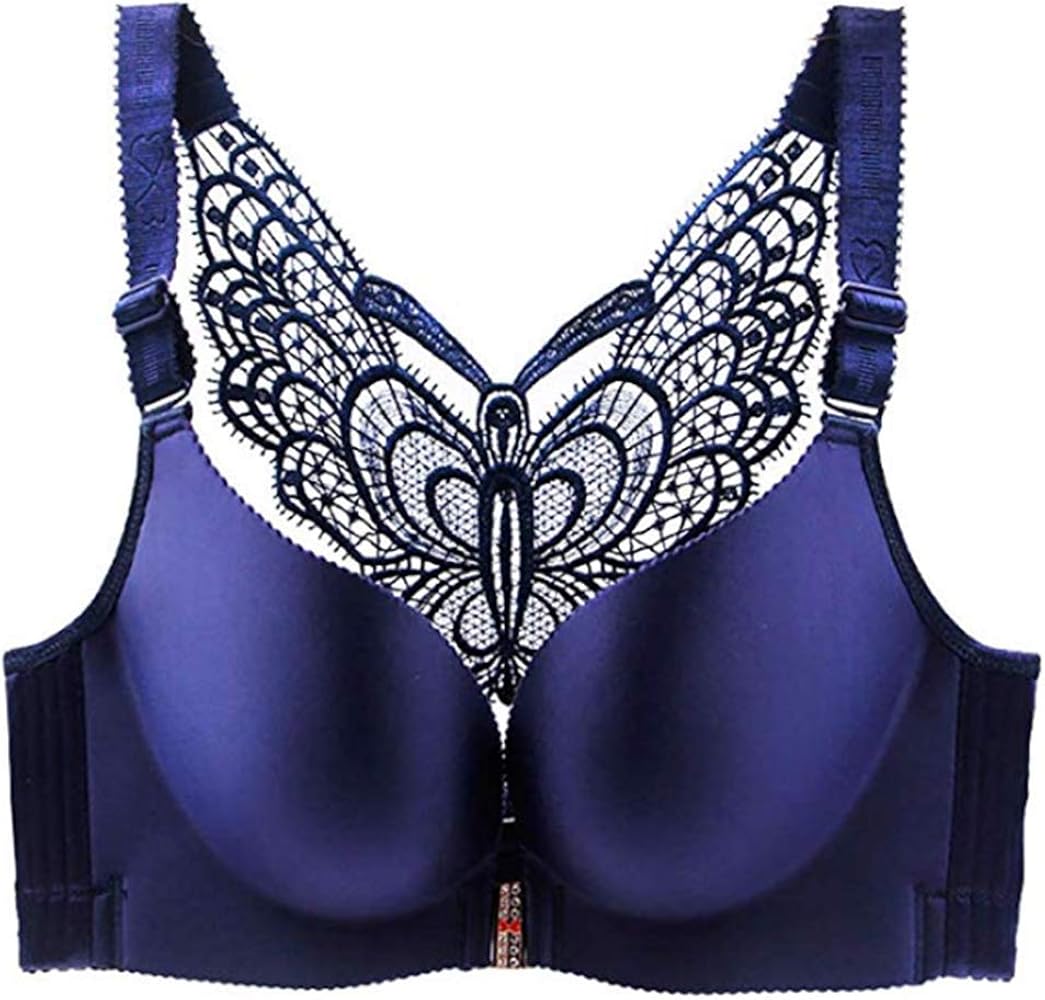 Women Wire-Free Push Up Bra Seamless Front Closure Lace Butterfly Daily Bra