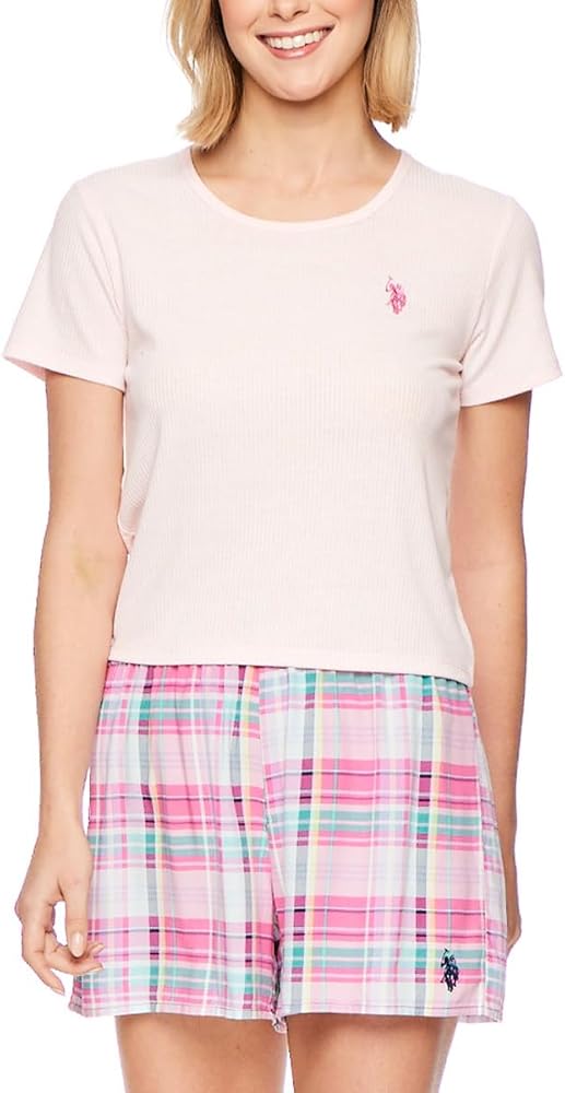 U.S. Polo Assn. Summer Pajamas for Women - Knit Tee and Woven Shorts PJ Set for Women - Sleep and Lounge Sets for Women