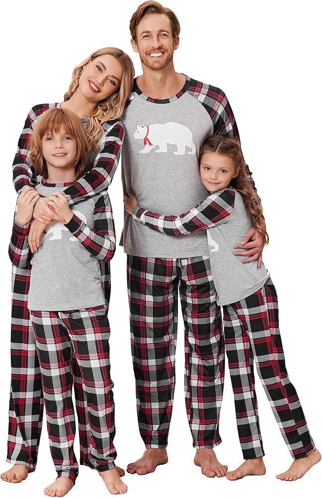 Ekouaer Christmas Pajamas for Family 2023 Matching Sets Classic Plaid Xmas Soft Holiday Sleepwear S-XXL