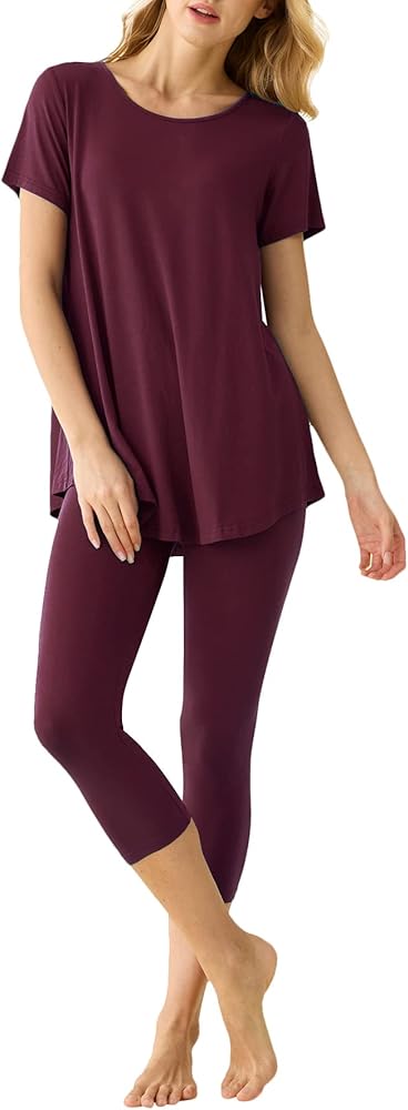 Latuza Women's Viscose Tunic Top Capri Leggings Pajamas Set