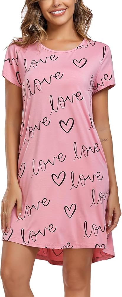 EISHOPEER Women's Nightgown Cute Print Sleep Shirts Soft Nightshirt Lightweight Pajamas Dress S-XXL