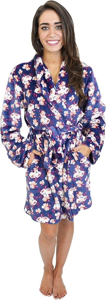 Cherokee womens Polyester Plush Shawl Collar Bathrobe Sleepwear