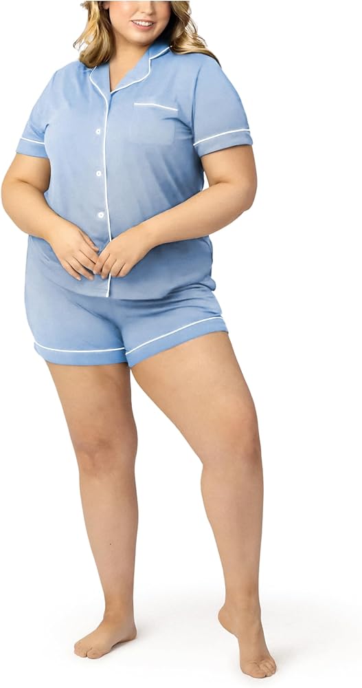 Women's Plus Size Cotton Pajamas Set Short Sleeve and Shorts Sleepwear