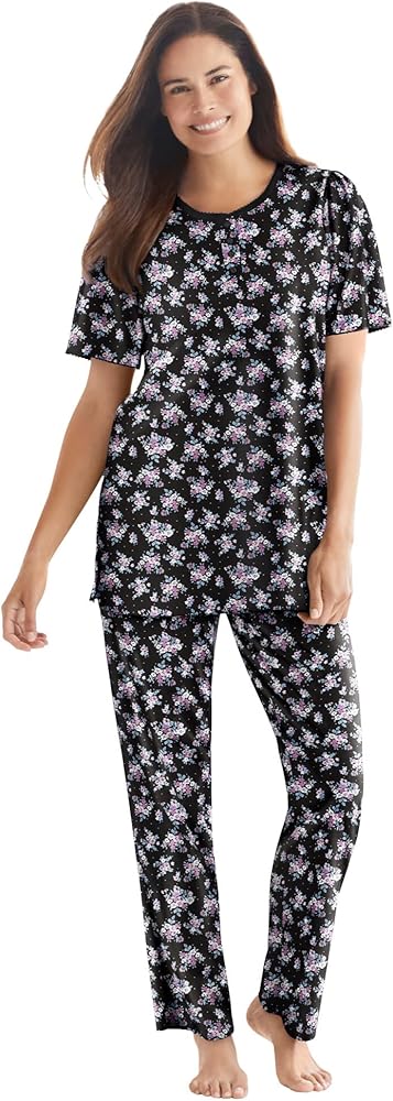 Dreams & Co. Women's Plus Size Floral Henley PJ Set