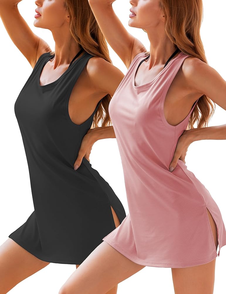 YYA 2 Pack Sexy Tank Nightgowns for Women Sleeveless Sleep Shirts Chemise Night Lingerie Dress S-XXL