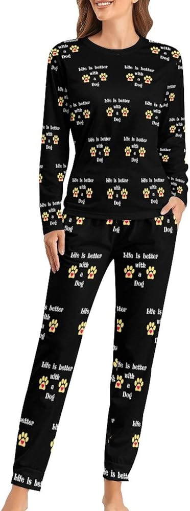 Life Is Better with Dog Casual Pajamas For Women Set Long Sleeve Sleepwear Nightwear Loungewear