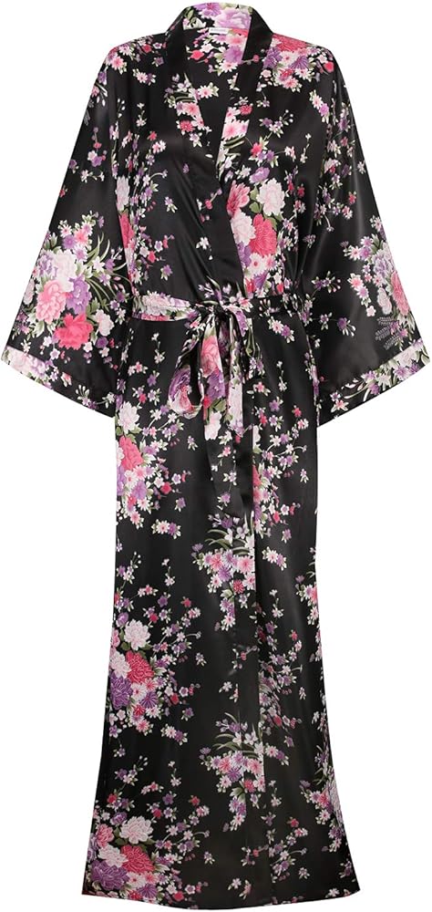 DandyChic Kimono Robes For Women Floral Long Lightweight Silky Sleepwear bridal Dressing Gown