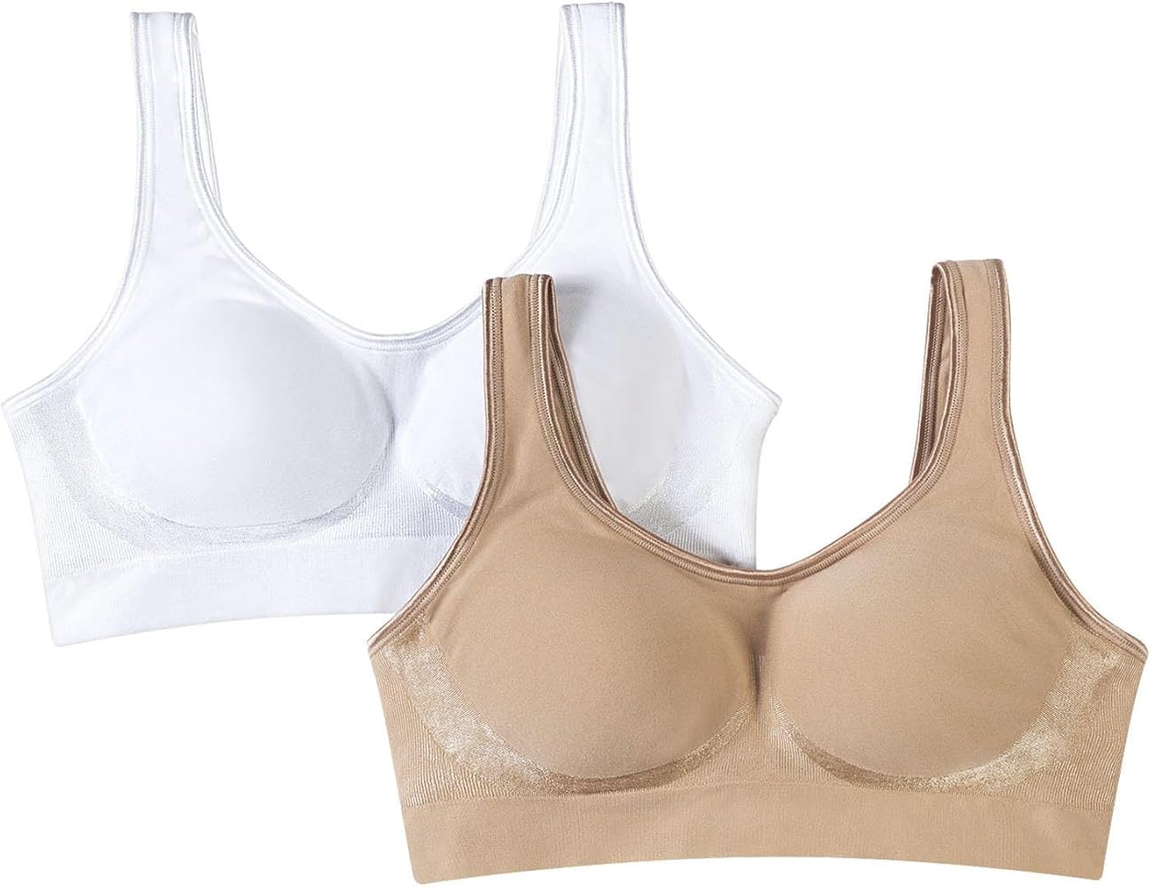 Hanes 2 Pack Bali Women's Comfort Revolution Flexible Wireless Shaping Bra (US, Alpha, Small, Regular, Regular, White/Nude)