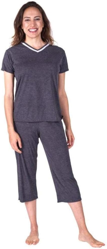 Cool-jams Sweat-Free Womens Pajama Sets - Pajamas Short Sleeve Top & Sleep Capri Pants for Women