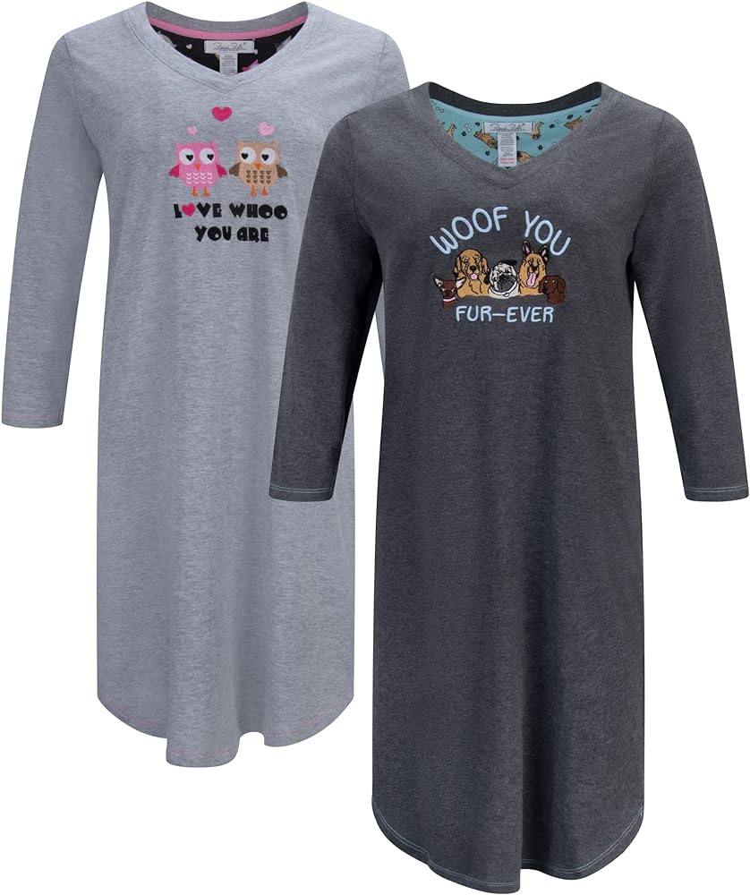 Rene Rofe Womens 2 Pack Cotton Sleepshirts - Super Soft Cotton Sleepwear Gowns