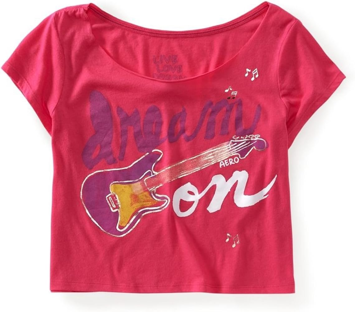 AEROPOSTALE Womens Cropped Guitar Dorm Pajama Sleep T-Shirt