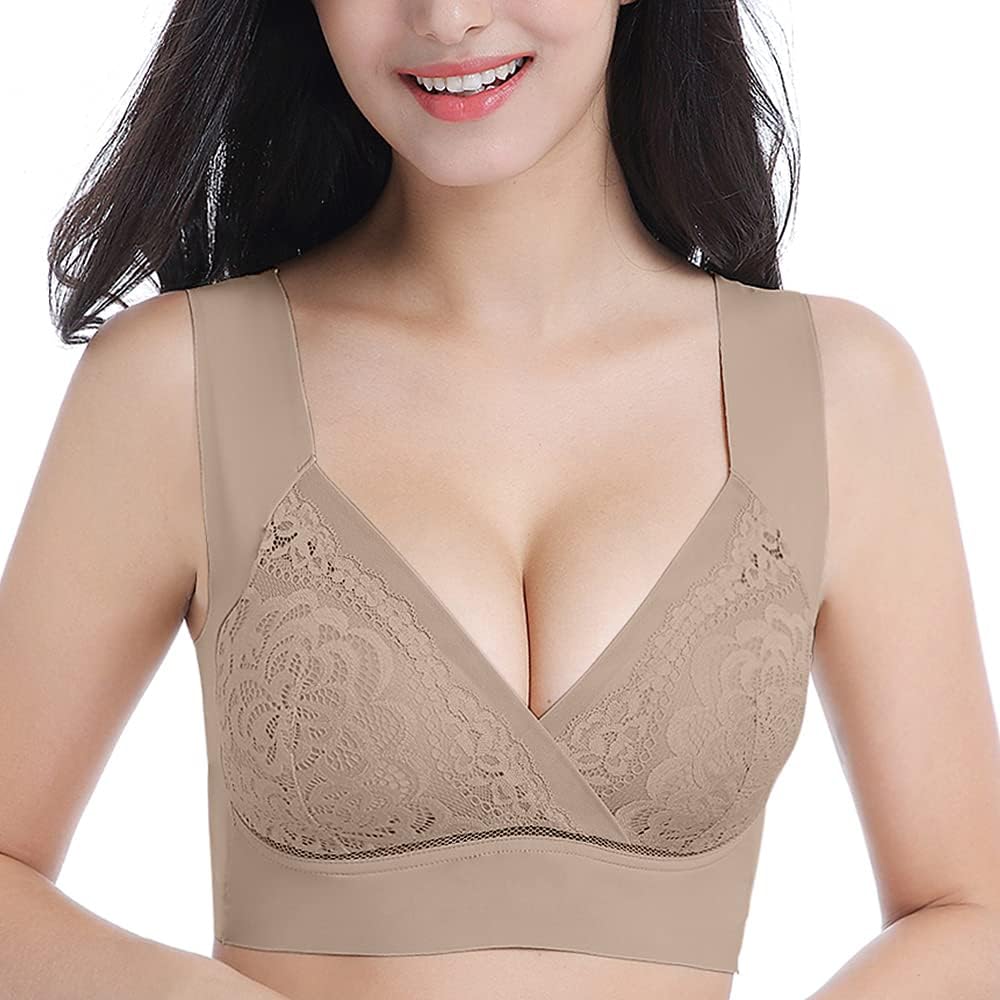 WOWENY Seamless Support Bralettes for Women No Underwire Lace Bra Padded Lift Push Up Back Smoothing Bras