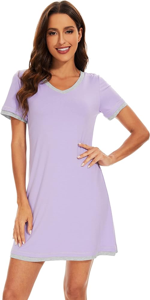 WiWi Nightgowns for Women Soft Short Sleeve Sleep Nightgown Viscose from Bamboo Night Shirt Sleepwear S-XXL