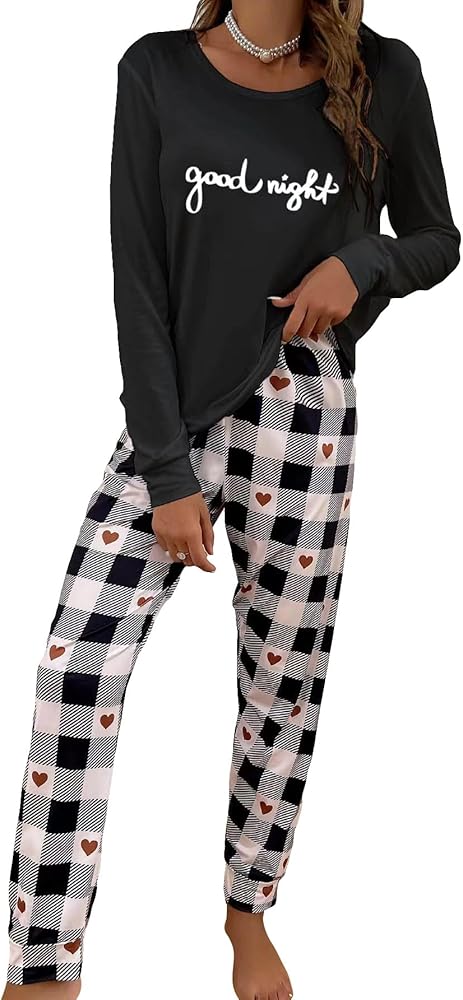 Floerns Women's Cute Sleepwear Long Sleeve Top and Pants Two Piece Pajama Sets