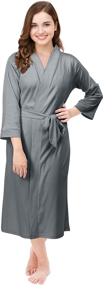 NY Threads Women's Robe Long Knit Bathrobe 3/4 Sleeves Soft Kimono Lightweight Loungewear